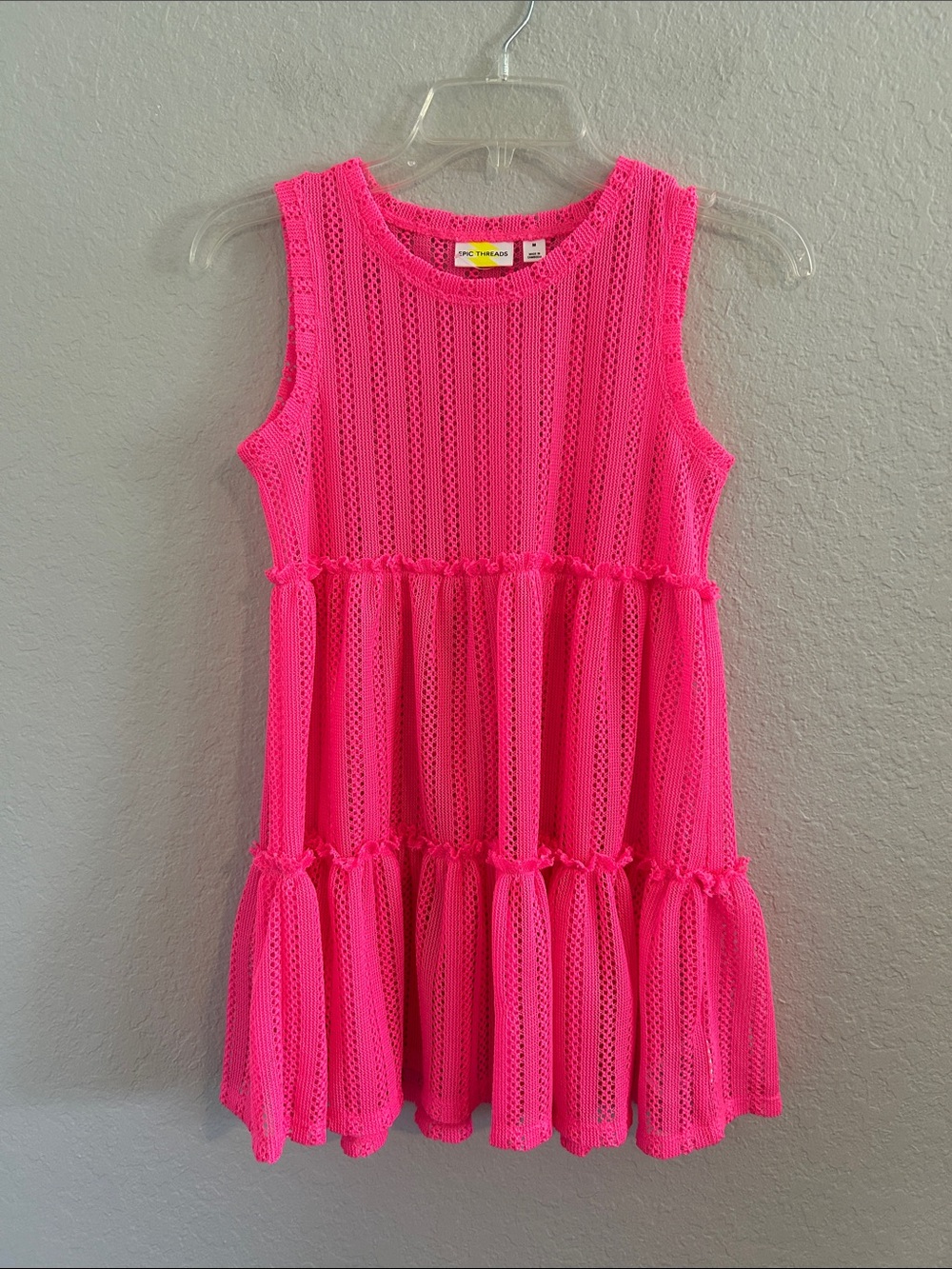 Epic Threads Girls' Neon Pink Tiered Mesh swim cover up